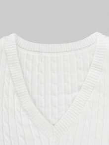 Suéter de punto acanalado ajustado de manga larga con cuello en V suave, estilo Y2K, básico, para otoño/invierno - Blanco - Ver 6