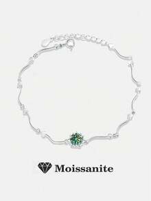 1pc Minimalist Luxury 925 Sterling Silver 1 Carat Moissanite Women's Bracelet, Suitable For Daily Commute, Party, Vacation, Wedding, Valentine's Day, Mother's Day, Bridesmaid Gift, Shiny Jewelry Gift For Her