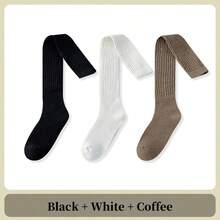 1/2/3/4双装女士冬季保暖过膝袜，荷叶边多层设计，女士过膝袜，及膝袜，保暖加厚过膝袜，宽松版型，秋冬保暖休闲袜，舒适袜 - 彩色 - 查看 15