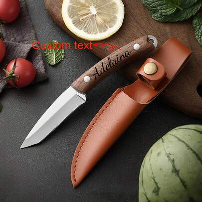 Customized Logo Stainless Steel Household Fruit Knife, Outdoor Camping BBQ Portable Knife With Sheath, Yanjiang Wood Handle Peeling Knife