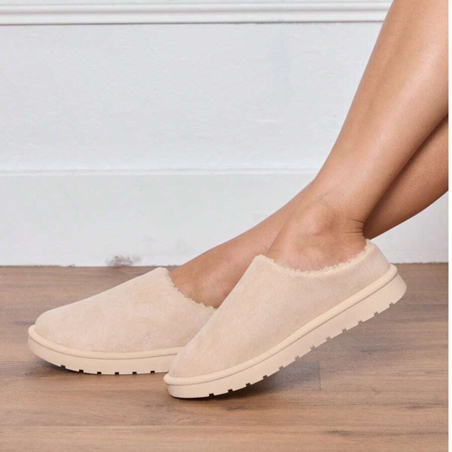 Casual Thermal Lined Slippers, Versatile For Winter - Beige - View 1