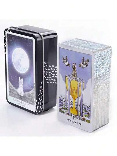 1 Deck Of Moon Rabbit Tarot Cards - High Quality Thai Moon Rabbit Tarot Cards In Iron Box, For Divination, Fortune Telling, Suitable For Family Gatherings, Game Gifts, Home Party Entertainment, Friends Gathering Card Games, Holiday Travel Games, Couples Card Games