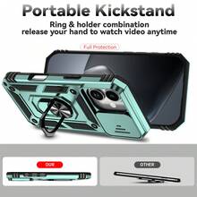 Military Industry Anti-Fall 360° Rotating Ring Holder Shockproof Phone Case With Lens Protection Compatible With Apple 11/12/13/14/15/16 Pro Max, Galaxy S22/23/24/25+ Ultra, A04/A05/A14/A15/A24/A25/A34/A54/A56/A36/A26 - Green - View 4