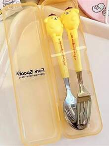 Sanrio 2pcs Stainless Steel Sanrio Hello Kitty & Kuromi Cutlery Set - Portable Cartoon Fork & Spoon Combo, Perfect For Kitchen, Dining, Camping, Picnics, And Christmas Gifts