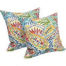 Outdoor/Indoor Throw Pillows, 18x18 Square Pillows With Inserts Bed, Couch, Sofa & Patio Furniture (Set Of 2, Monstera Blue), Decorative Pillows - 佩斯利花紋 - 查看 12