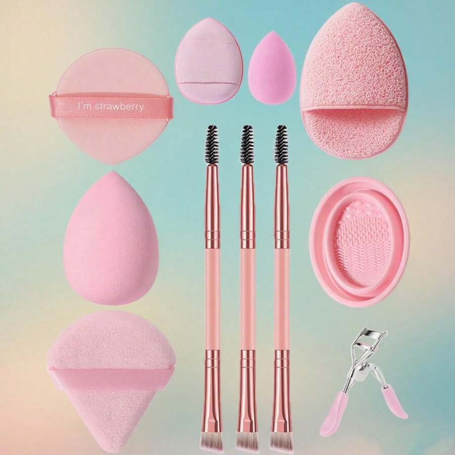 Conjunto de 11 Peças de Ferramentas de Maquiagem Completo, Incluindo 3 Escovas de Rímel de Duas Pontas + 2 Esponjas de Beleza + 4 Borlas de Pó + Tigela de Limpeza de Pincel + Pinça para Cílios, Leve e Portátil, Ferramentas de Maquiagem Diária Amigáveis para Iniciantes, Conjunto de Pincéis, Kit de Pincéis de Maquiagem, Conjunto de Pincéis de Maquiagem, Kit de Maquiagem Completo, Conjunto de Pincéis de Maquiagem, Kit de Maquiagem Completo, Kit de Pincéis, Conjunto de Pincéis de Maquiagem, Conjunto de Presentes de Maquiagem, Conjunto