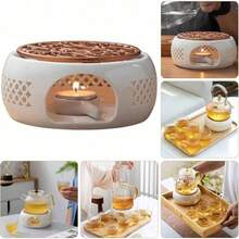 蜡烛茶壶加热器，带铁垫的陶瓷茶壶加热器，咖啡茶加热器，玻璃茶壶，不锈钢茶壶，陶瓷茶壶等 - 白色 - 查看 9