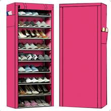 Zapatero simple de 5/9 capas con montaje en tubo de acero, a prueba de polvo, ahorra espacio en el hogar, zapatero de almacenamiento para dormitorio de estudiantes,precios al por mayor - 9 capas de rosa roja - Ver 1