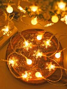 1pc 1.5/3/6m Snowflake&White Ball Christmas Decoration LED Light String, Christmas Indoor Decoration Snowflake Light String, Christmas Tree Decoration Light, Winter House Room Wall Decor Light String, Home Bedroom Decor Snowflake String Lights