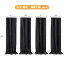 20x10FT Black Backdrop Curtains For Party 4 Panels 5x10FT Thick Polyester Backdrop Drapes Wrinkle Resistant Photography Background Drapes For Wedding Birthday Home Decoration - 黑色 - 查看 2