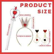3 Pcs/Set Queen Cosplay Costume Accessories Includes Gold Crown Headband Heart Rhinestone Scepter Red Heart Drop Earrings For Women Cosplay Party Costume
