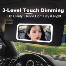 1 Car Makeup Mirror With LED Light, With Touch Button, 3 Lighting Modes, With Fill Light, Suitable For Cars, Trucks, Suvs, Touch Up Makeup Anytime, Anywhere, Keep Beautiful - Black - View 3