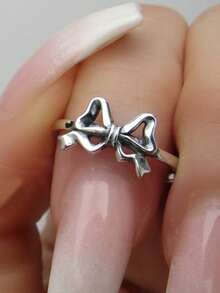 1pc Vintage Silver Boho Style Bowknot Ring, Everyday Wear