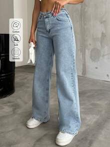 Women's Black High Waist Palazzo Jeans - Blue - View 1