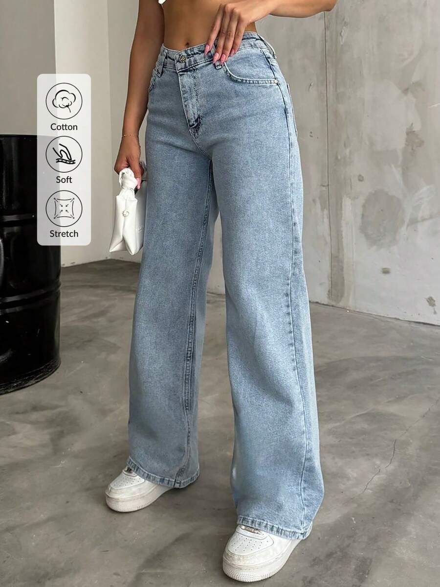 Women's Black High Waist Palazzo Jeans - Blue - View 1