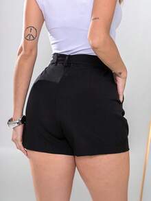 Women's Shorts Simple With Pocket And Fabric Belt, Zipper Holiday And Beach S780 - 黑色 - 查看 4