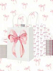 1/6/12 piezas Bolsas de regalo de papel con lazo lindo, bolsas de fiesta, bolsas de regalo rosas, bolsas de papel kraft pequeñas - Diseño de lazo adorable, reutilizables y de material de papel kraft, adecuadas para dulces de boda, decoración de fiesta de cumpleaños y despedida de soltera, con asas, bolsas de regalo con lazo encantador, recuerdos de despedida de soltera, recuerdos de invitados de boda, suministros de Halloween, decoración de Halloween, decoración navideña