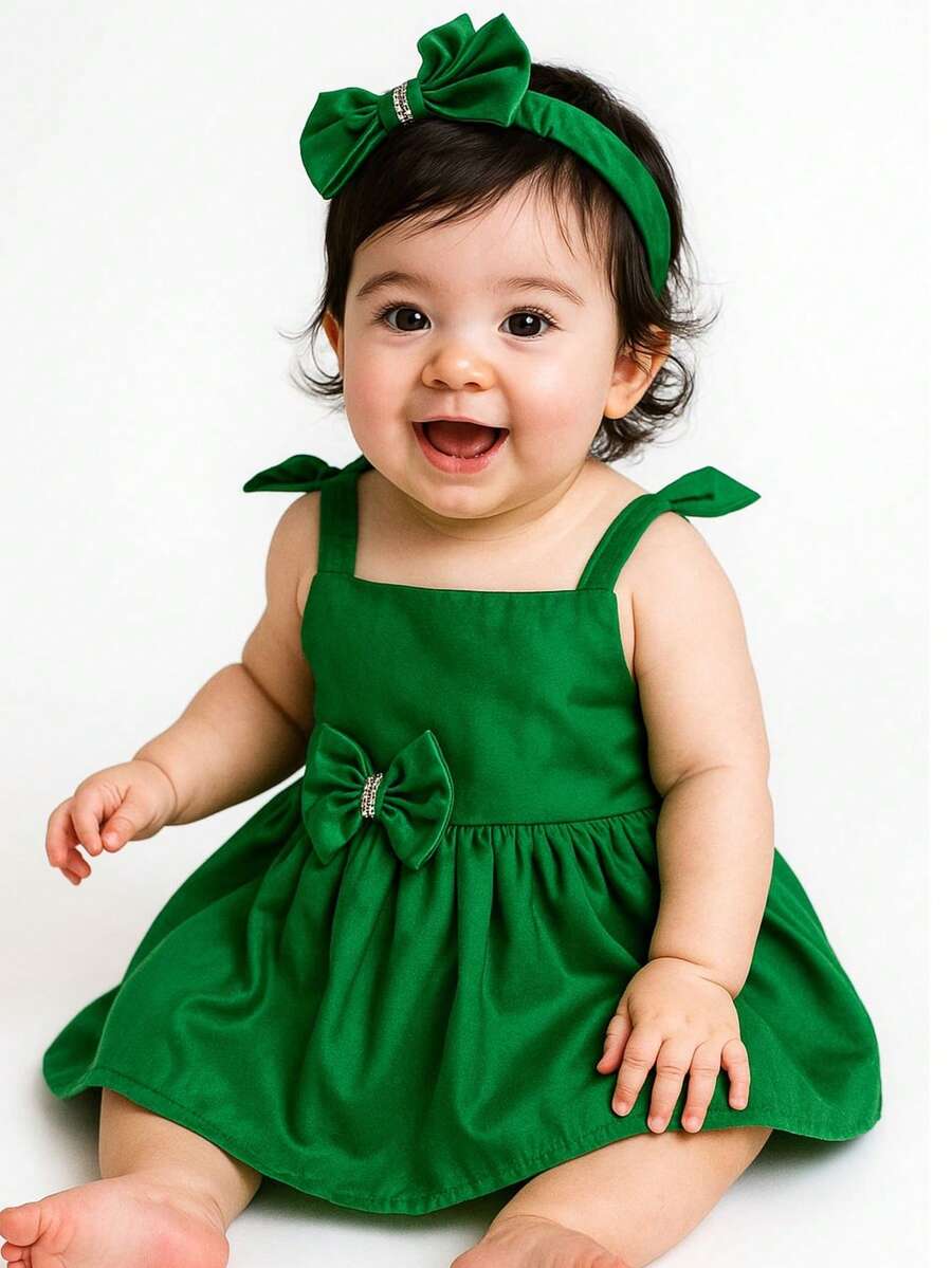 Children's Aninha Dress With Tiara/Turban//Red/Headband/Girl/Christmas/Summer/Christmas/New Year's Eve - màu xanh lá - Xem 1