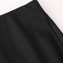 Falda A-Line casual de vacaciones de textura de satén de unicolor elegante para mujer QUN1330