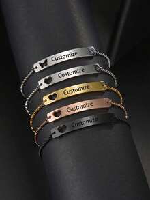 Customized Engraved Stainless Steel Bracelet With Heart Pendant - Personalize With Name, Date Or Message - Elegant Gift For Valentine's Day, Birthday, Mother's Day, Teacher's Day, Etc. - Customizable Personalized Chain Bracelet 304 Stainless Steel Engraved Hollow Heart Adjustable Jewelry Gift For Birthday, Back To School, Halloween, Christmas, Thanksgiving