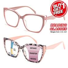 2pcs Multi-Focus Reading Glasses For Women, 1 Pair Multi-Focus Glasses + 1 Pair Regular Reading Glasses Convenient Combo, Fashionable Frames With Bifocal Lenses, Flexible Spring Hinges For Comfort, Versatile For Near And Far Sights - 粉+粉豆花D - 查看 2