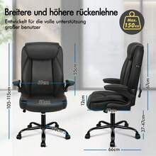 ALFORDSON Massage Office Chair, Computer Chair, Faux Leather Desk Chair, 150 Kg Load Capacity, 90-135° Backrest, Height-Adjustable Ergonomic PC Chair, Black - Black - View 8