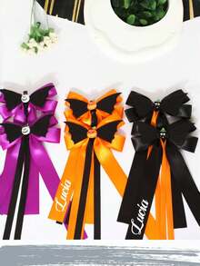 1 Peça Acessório de Cabelo Personalizado com Tema de Halloween para Meninas, Personalizado com Data, Nome ou Designs Engraçados como Morcegos, Abóboras, Laços de Palhaço nas Cores Preto, Amarelo, Roxo. Presente de Halloween Perfeito para Ela