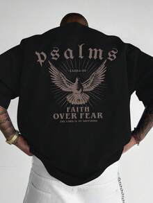 Men's Red -Like Glossy T-Shirt - Faith Over Fear Verse (Psalm 93:4) & Psalms 23:1 Print, Faith Apparel, Loose Fit Short Sleeve Casual Wear, Sports Fan Gift, Breathable Summer Shirt With Back Scripture Design - màu đen - Xem 7