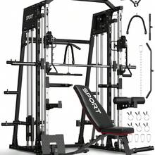 LIZHOUMIL Smith Machines Home Gym With Bench With Weight Bar, Dual LAT Pull-Down Systems & Cable Crossover Machine For Full-Body Workouts Training - Black - View 1