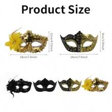 Masquerade Masks For Couple Couple Venetian Mask For Christmas Festival Costume Party Black Gold - như hình ảnh - Xem 3