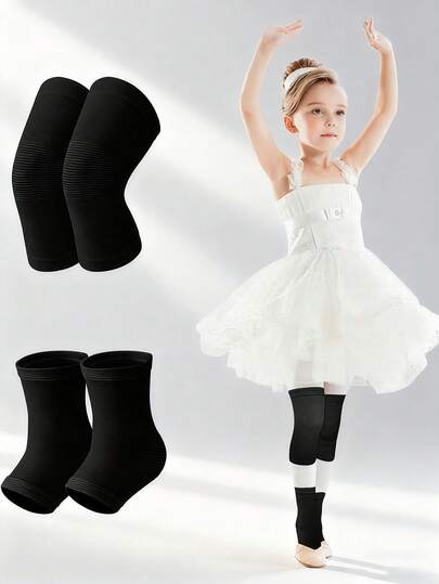 2 pares de rodilleras y tobilleras de compresión para niños, soportes antideslizantes para niños y niñas, para baile, pickleball