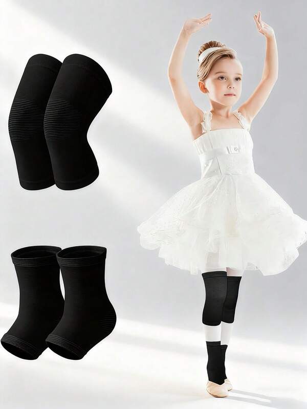 زوجان من دعامات الركبة والكاحل الضاغطة للأطفال، دعامات مانعة للانزلاق للأولاد والبنات للرقص وبيكليبول