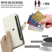 1pc Flip Cover Protective Case Compatible With Apple 17 ProMax/16/15/14/13/12/11pro, Wallet Phone Case With Card Slot, Wrist Strap, Zipper Pocket - White - View 6