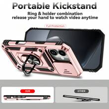 军工防摔 360° 旋转指环支架镜头保护手机壳，防摔防震手机套适用于 Apple 11/12/13/14/15/16 Pro Max、Galaxy S22/23/24/25+ Ultra、A04/A05/A14/A15/A24/A25/A34/A54/A56/A36/A26 - 玫瑰金 - 查看 4