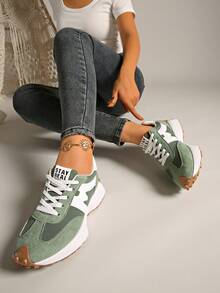 复古厚底运动鞋，加厚鞋面，适合跑步，女款 - 軍綠色 - 查看 7