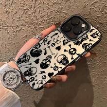 Custodia per telefono con motivo teschio di moda nera, compatibile con 16/16Pro/16ProMax/16Plus/15/15Plus/15Pro/15Promax, 14/14Plus/14Pro/14Promax, 13/13Pro/13Promax, 12/12Pro/12Promax, 11/11Pro/11ProMax, 7/8plus, XR/Xs/XsMax, antiurto, durevole, alla moda, bella, elegante
