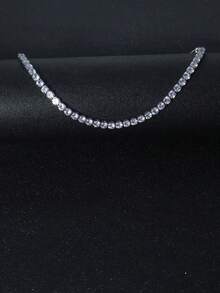 1pc Men's Diamond Necklace, Suitable For Daily Wear - Silver - View 5