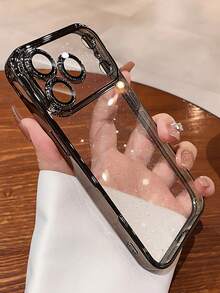 奢华亮片电镀PC透明手机壳，兼容 17 Pro Max 16 15 14 13 12 11 Pro Max，防震硬质后盖 - 銀色 - 查看 3