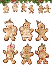 6 pièces Ensemble d'ornements de Noël en verre soufflé fait à la main - Style glamour, Père Noël, Bonhomme en pain d'épices, Designs d'arbres de fête, Pas d'électricité ou de plumes nécessaires pour la décoration de l'arbre de Noël