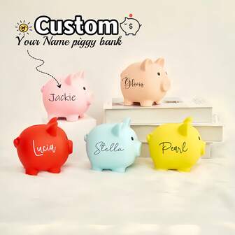 1pc Custom Large Piggy Bank With Engraved Name, Personalized Coin Bank, Adorable For Kids & Adults,Unique Gift For Family,Best Friends, Stylish Bag Charm Or Key Holder, Perfect For Birthday,Christmas,Thanksgiving,Halloween, And Special Occasions