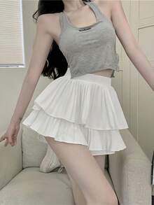 素色層疊荷葉邊邊裙裤