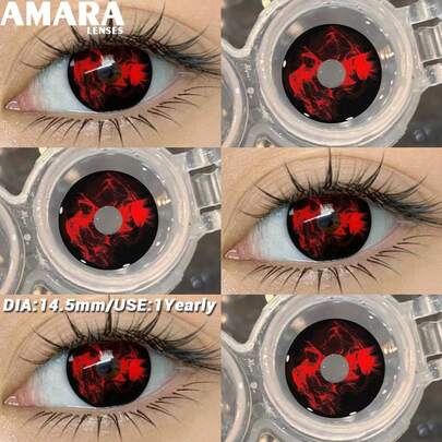 AMARA 1 par de lentes de contato oculares góticas, lentes de contato pretas, fantasia de Halloween, lentes de contato vermelhas, anime, cosplay, lentes de contato, cosplay, olhos pretos, lentes de contato brancas, lentes de contato para olhos, maquiagem, acessórios de Halloween para cosplay e maquiagem, lentes de contato brancas, lentes coloridas vermelhas e pretas, fantasia de Halloween para cosplay