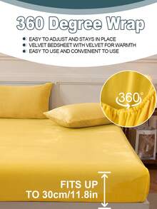 1 件黄色天鹅绒床笠温暖柔软纯色毛绒床笠特大号双人床尺寸，奢华超柔软舒适床单，带 11.8 英寸深口袋，适合秋冬和春季，无枕套宿舍床上用品返校床上用品 - 黃色 - 查看 2