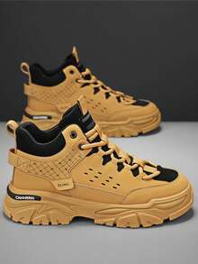 2025 New Men's High-Top Pirate Boots, Thick Sole Anti-Slip Wear-Resistant Round Toe Lace-Up Soft Comfortable PU Leather Waterproof Oil-Resistant Men's Leather Boots, Fashionable Versatile Casual Wear, Suitable For Hiking, Climbing, Adventure