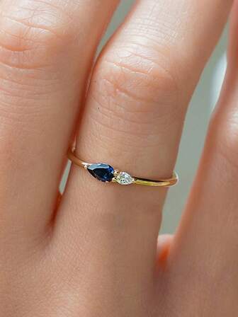 1pc Sterling 925 Silver Fashionable Elegant Geometric Shining Blue White Water Drop Zirconia Finger Ring For Women Daily Wearing Friendship Party Jewelry Gift