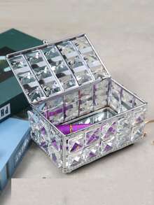 1pc Elegant Crystal Mirrored Vanity Organizer Box, Luxurious Glass Display Case For Jewelry, Rings, Necklaces, Bracelets, Earrings, And Lipsticks. A Chic & Premium Gift For Her, Perfect For Holiday Gifting, Valentine's Day, Birthdays, Or Anniversaries. Stylish Desktop Storage Solution For Dressing Tables & Bathroom Counters.