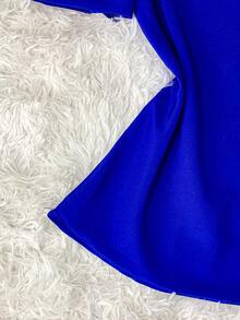 Women's Formal Blouse With Short Puff Sleeves And Bow No. 8 - Royal Blue - View 2