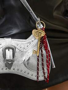 Bronze Key Bag Pendant, Retro Pendant Exquisite Key And Heart-Shaped Pendant, Mobile Phone Decorative Accessories, Wine Red Braided Rope, Brown Lanyard Accessories, Cool Style Bag Pendant, Retro And Gorgeous Style, Bag Decoration Keychain, Suitable For Women's Birthday, Valentine's Day, Teacher's Day, Couple Bag Accessories,