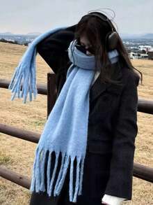 1pc Ladies' Autumn And Winter Simple Solid Color Soft And Sticky Scarf, Outdoor Plush Warm Versatile Shawl Scarf