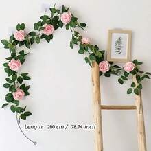 1pc Artificial Pink Silk Peony Floral Vine, Evergreen Ivy Garland For Wedding Party Wall Hanging, Home Garden Decor